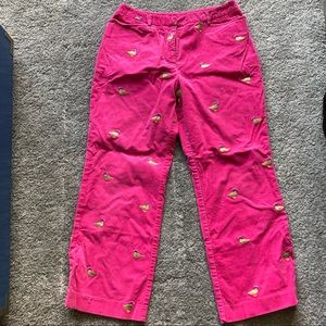 Pink Corduroy Pants with Mallard Duck embroidery.